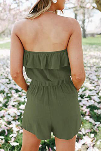 Flounce Strapless Straight Jumpsuits(5 Colors)