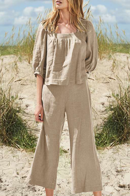 Patchwork Square Collar Half Sleeve Two Pieces