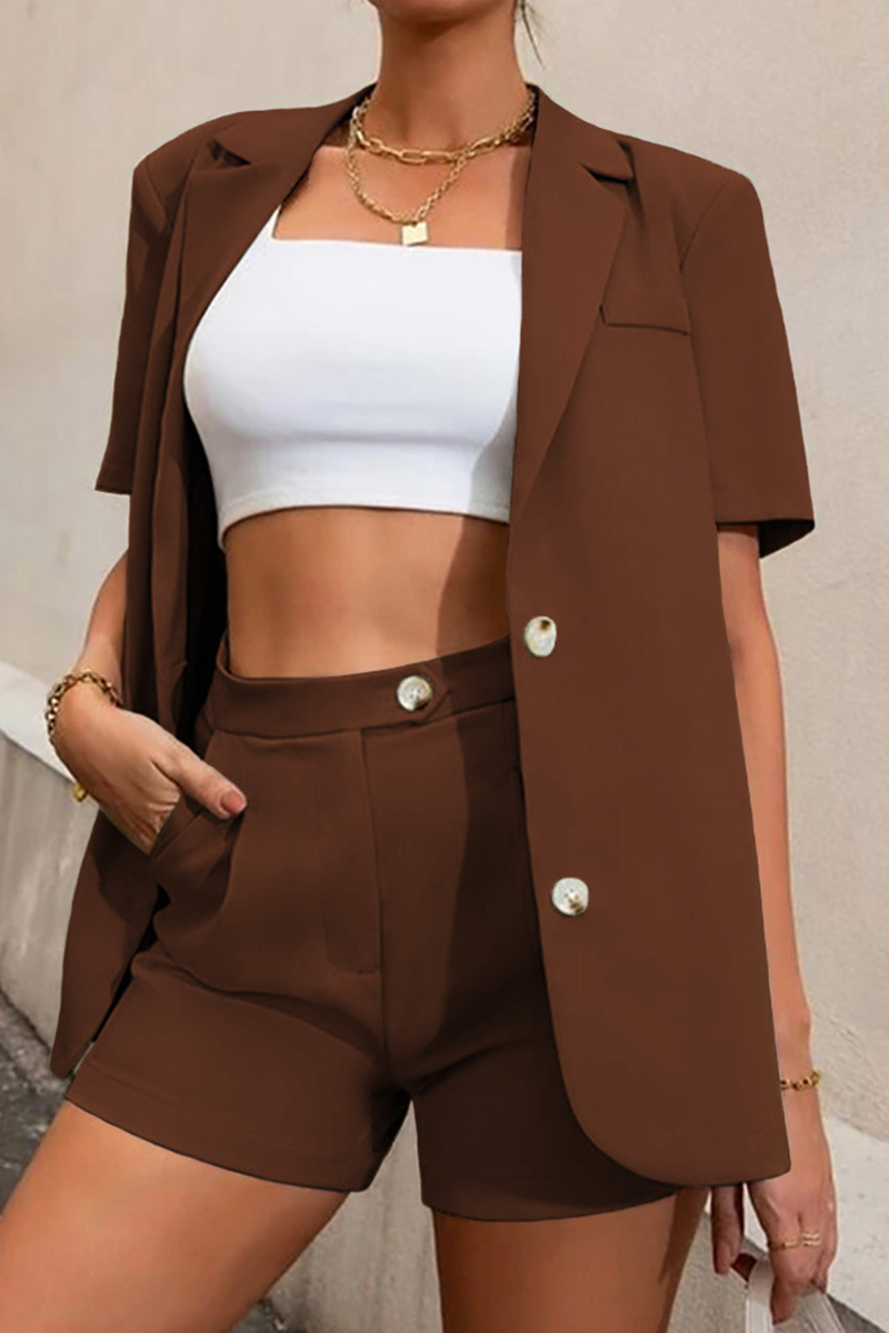Patchwork Turndown Collar Short Sleeve Two Pieces