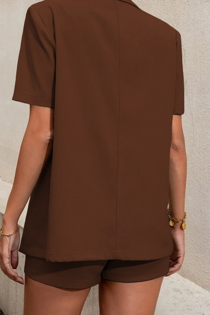 Patchwork Turndown Collar Short Sleeve Two Pieces