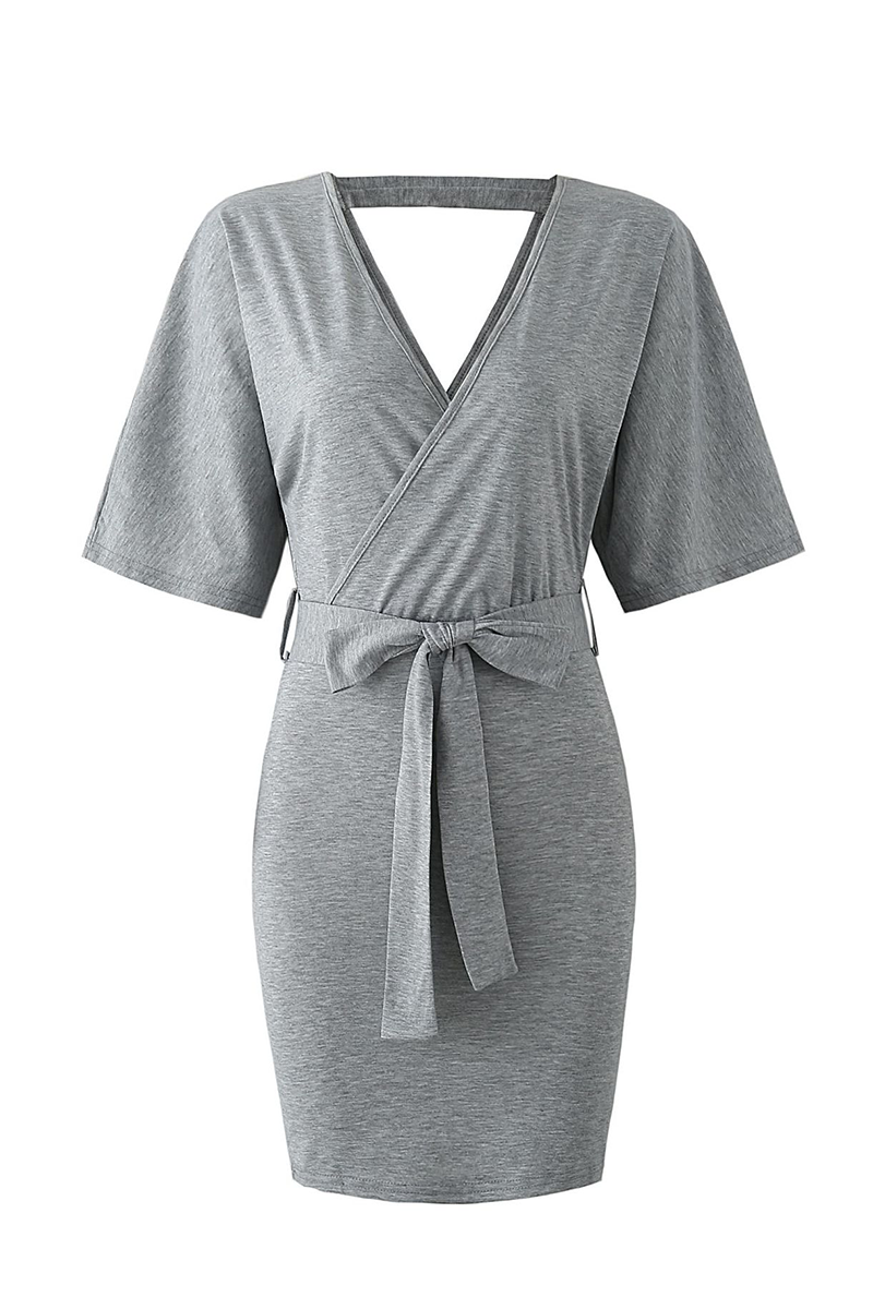 Hollowed Out V Neck Pencil Skirt Dresses(4 Colors)
