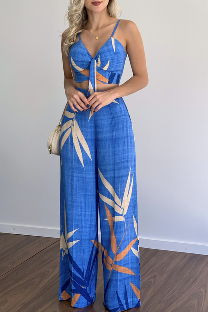 Print Patchwork Spaghetti Strap Straight Jumpsuits(5 Colors)