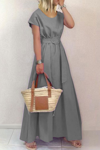 Patchwork O Neck Waist Skirt Dresses