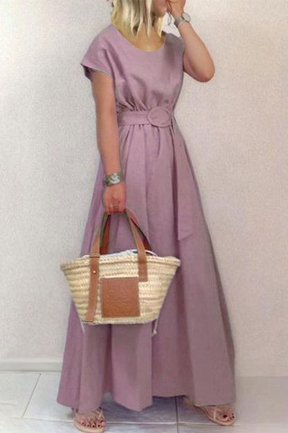 Patchwork O Neck Waist Skirt Dresses
