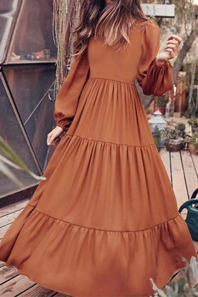 Flounce U Neck Cake Skirt Dresses(3 Colors)