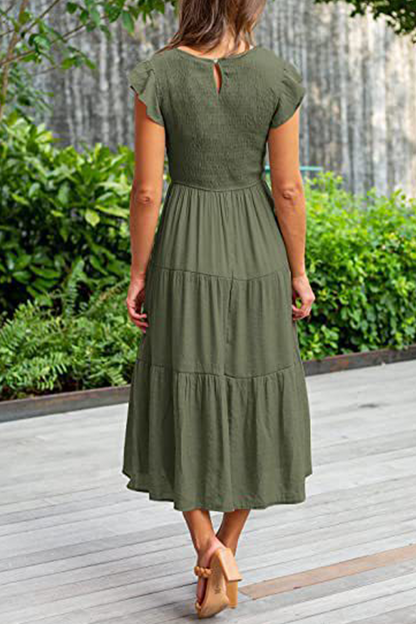 Flounce O Neck Cake Skirt Dresses（9 Colors）