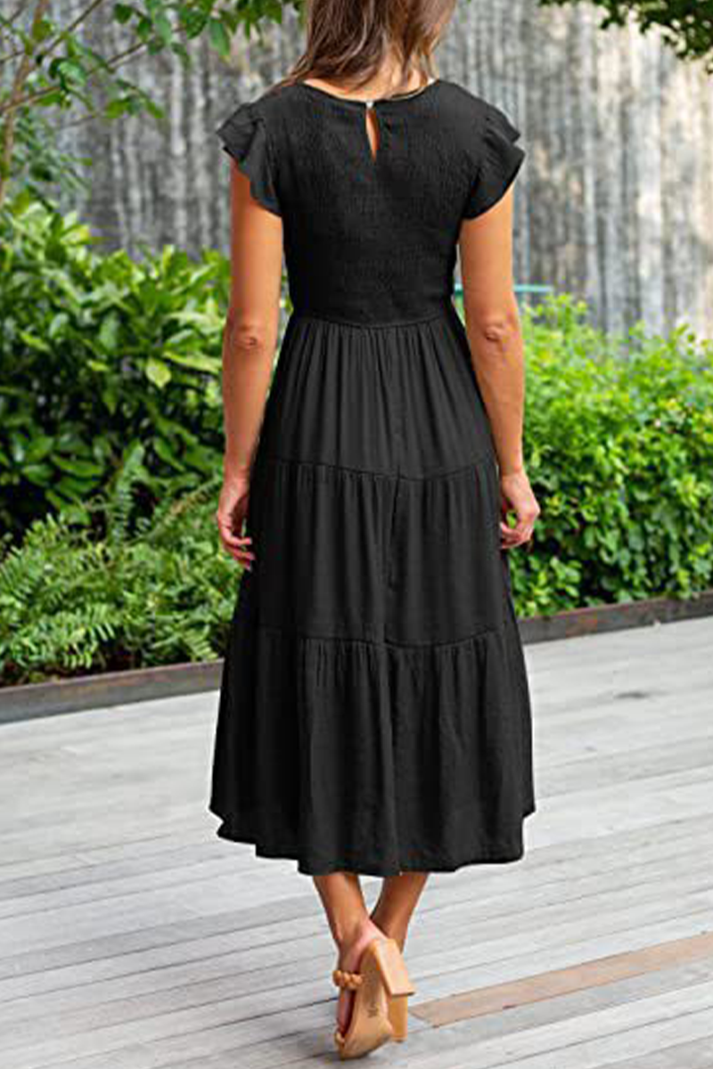 Flounce O Neck Cake Skirt Dresses（9 Colors）