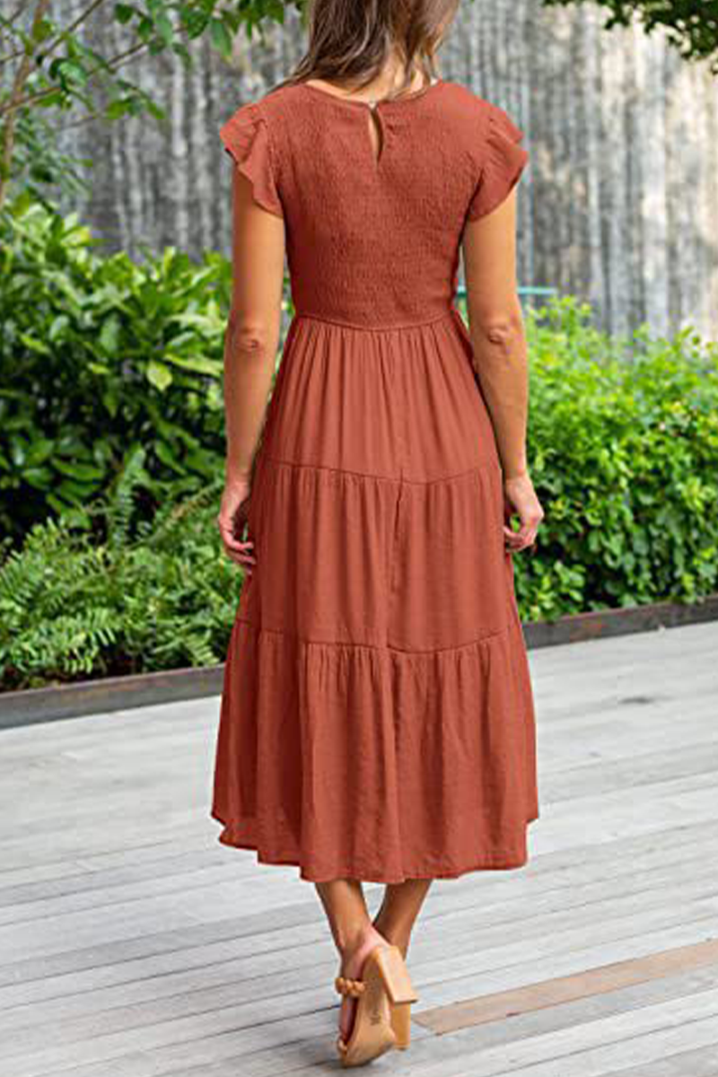 Flounce O Neck Cake Skirt Dresses（9 Colors）