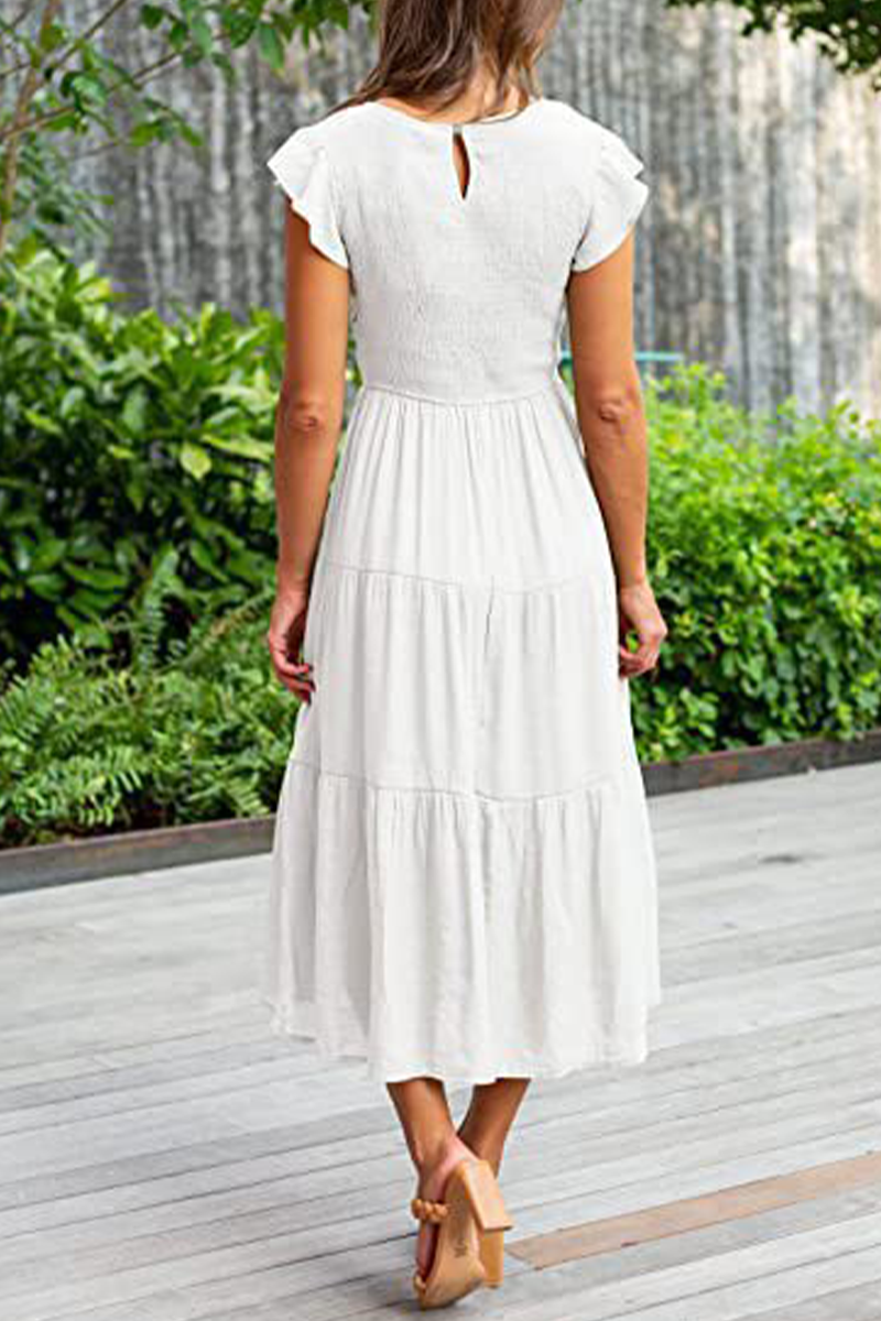 Flounce O Neck Cake Skirt Dresses（9 Colors）