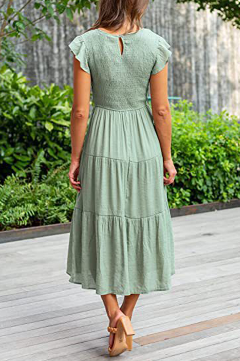 Flounce O Neck Cake Skirt Dresses（9 Colors）