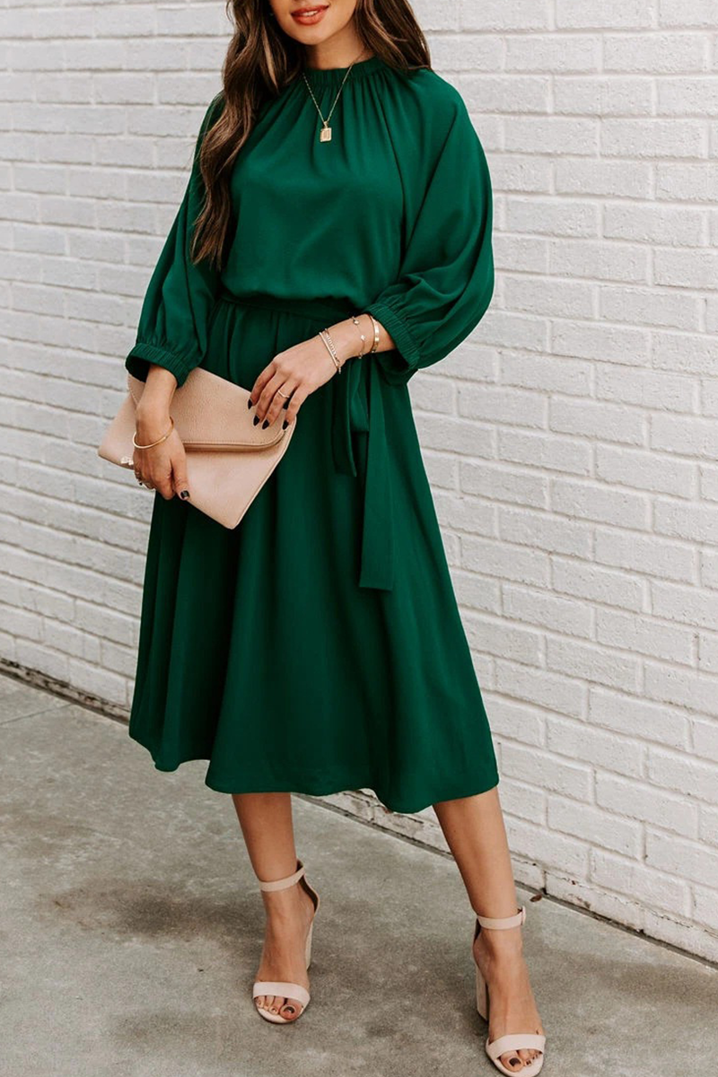 Patchwork O Neck Waist Skirt Dresses