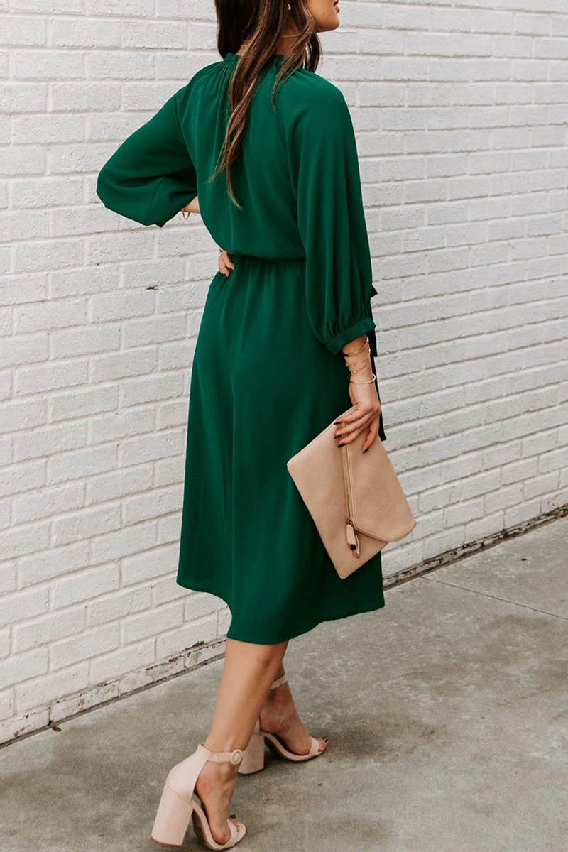 Patchwork O Neck Waist Skirt Dresses