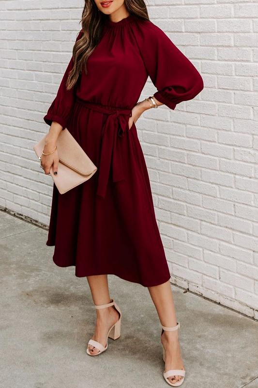 Patchwork O Neck Waist Skirt Dresses
