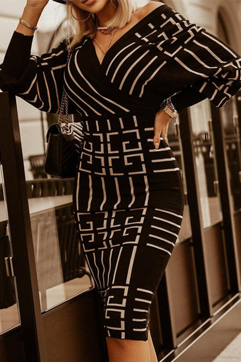 Print Patchwork V Neck Waist Skirt Dresses(3 Colors)