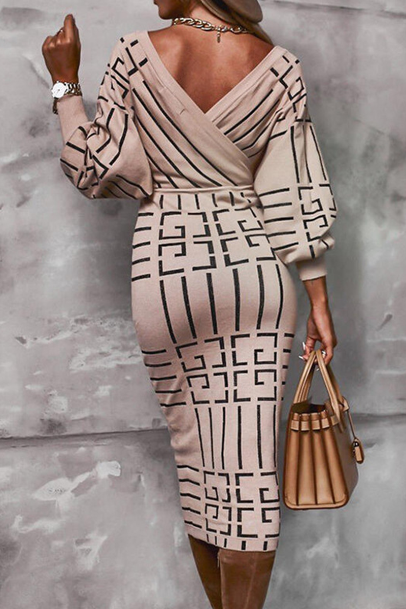 Print Patchwork V Neck Waist Skirt Dresses(3 Colors)