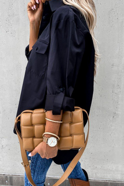 Patchwork Turndown Collar Blouses