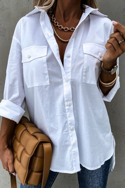 Patchwork Turndown Collar Blouses