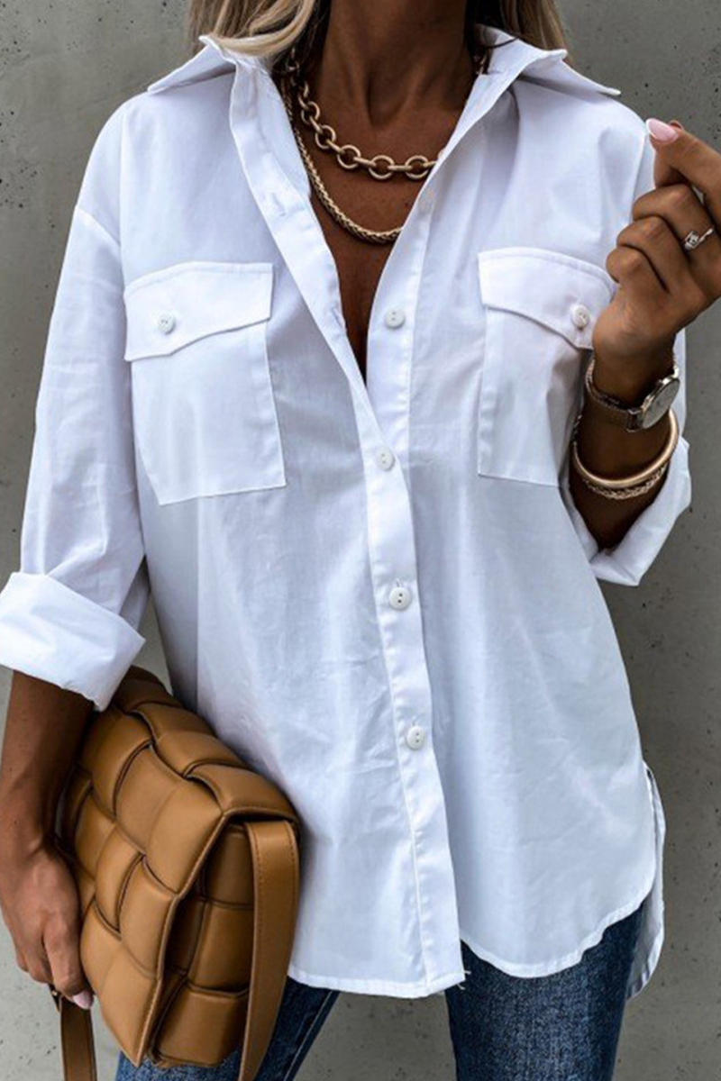 Patchwork Turndown Collar Blouses