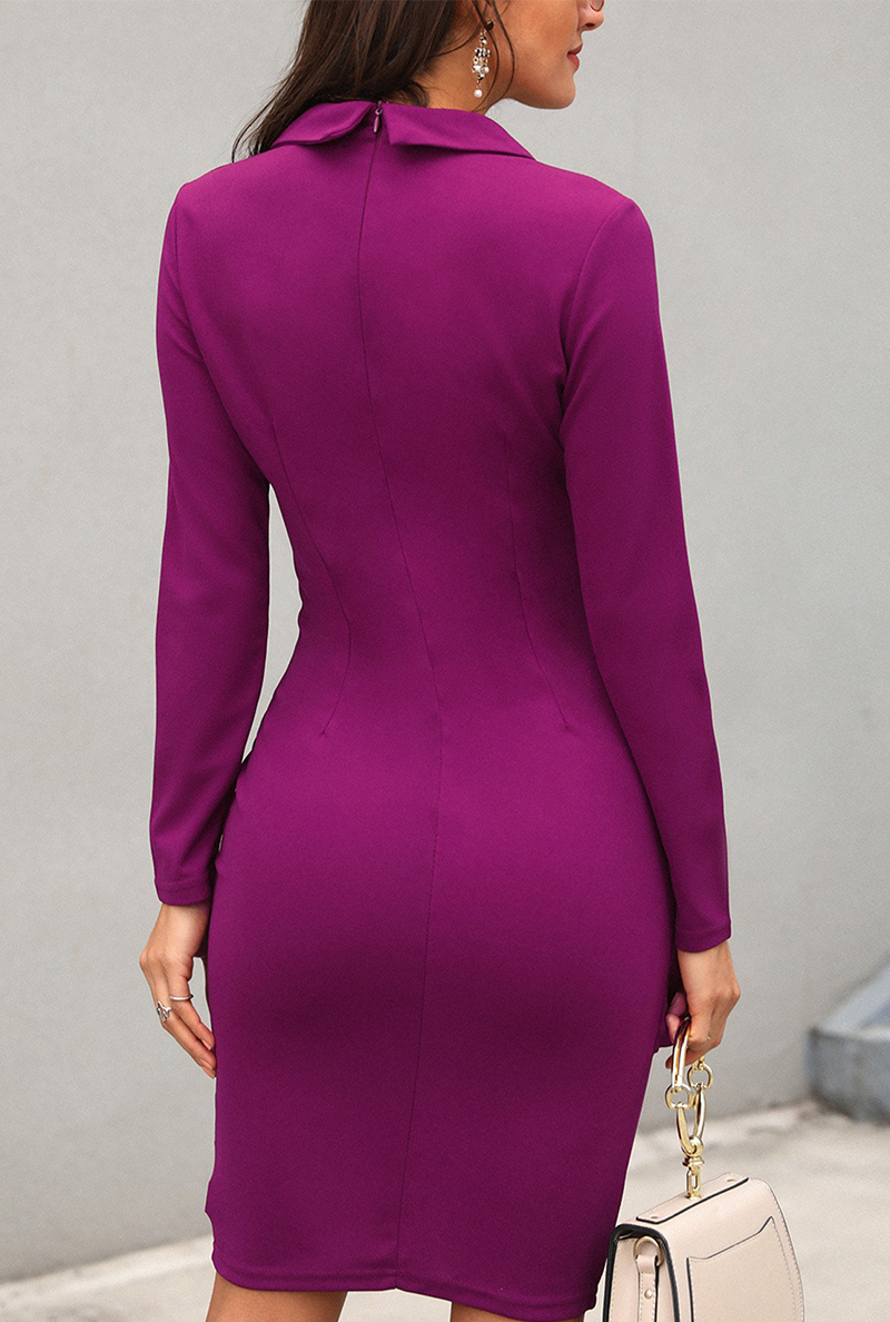 Patchwork Turndown Collar Pencil Skirt Dresses