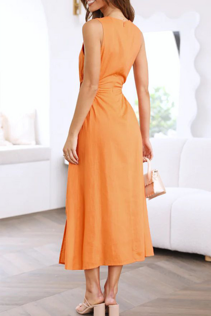 Hollowed Out O Neck Waist Skirt Dresses(4 Colors)
