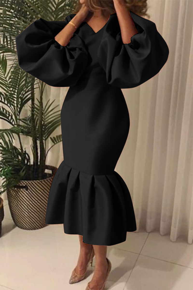 Patchwork V Neck Cake Skirt Dresses(6 Colors)
