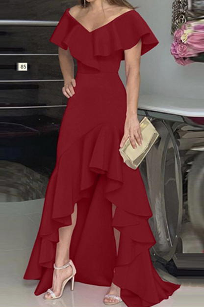 Flounce V Neck Cake Skirt Dresses(5 Colors)