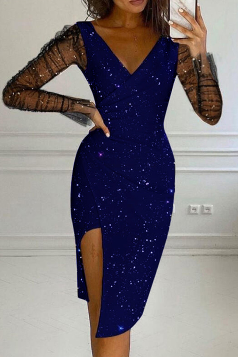 Mesh V Neck Pencil Skirt Dresses(4 Colors)