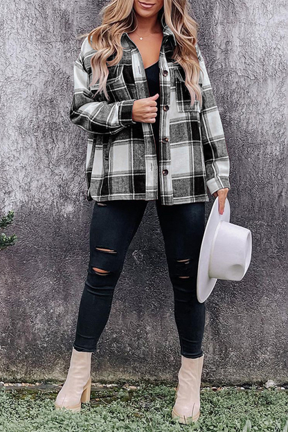 Plaid Patchwork Turndown Collar Blouses(5 Colors)