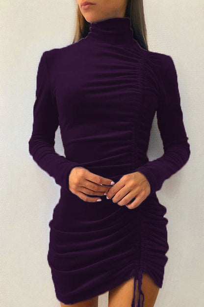 Draw String Half a Turtleneck Wrapped Skirt Dresses(8 Colors)