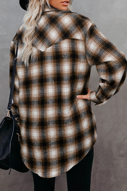 Plaid Patchwork Turndown Collar Blouses(6 Colors)