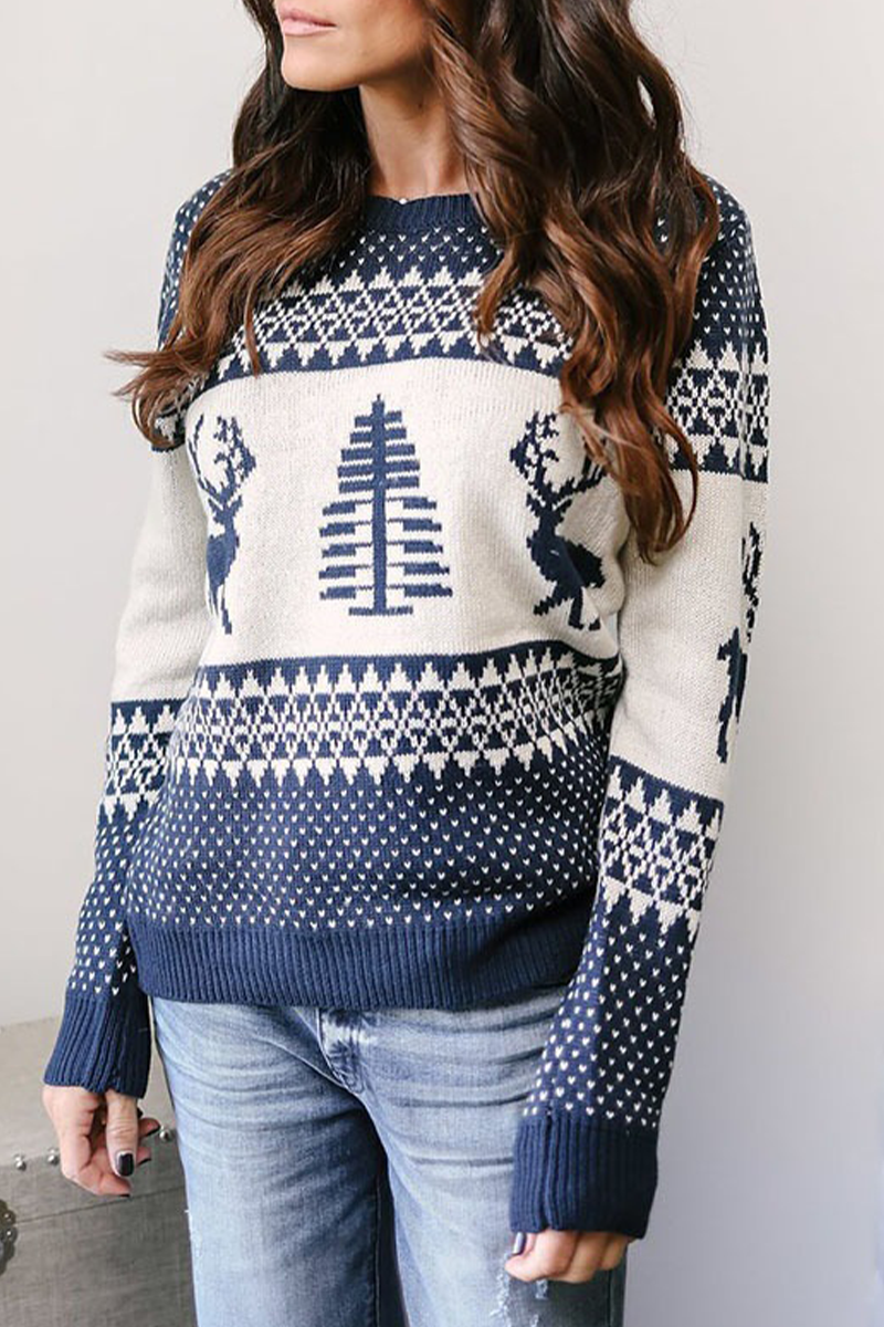 Print Patchwork O Neck Sweaters (3 Colors)
