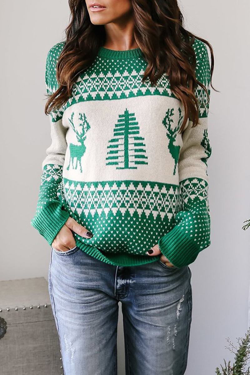 Print Patchwork O Neck Sweaters (3 Colors)