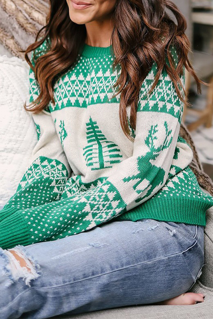 Print Patchwork O Neck Sweaters (3 Colors)