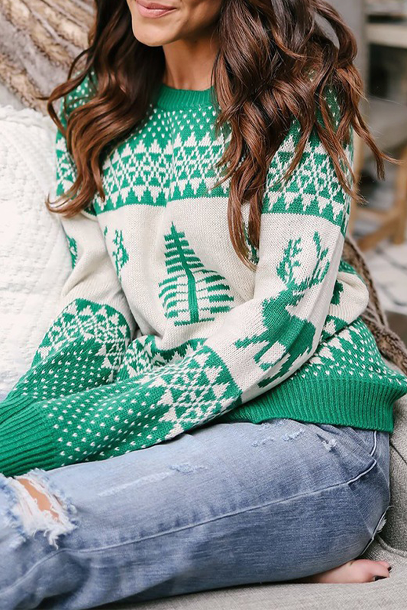 Print Patchwork O Neck Sweaters (3 Colors)