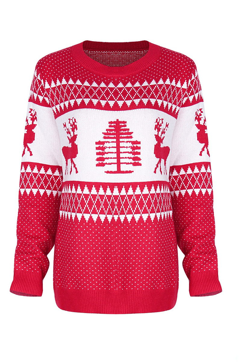 Print Patchwork O Neck Sweaters (3 Colors)