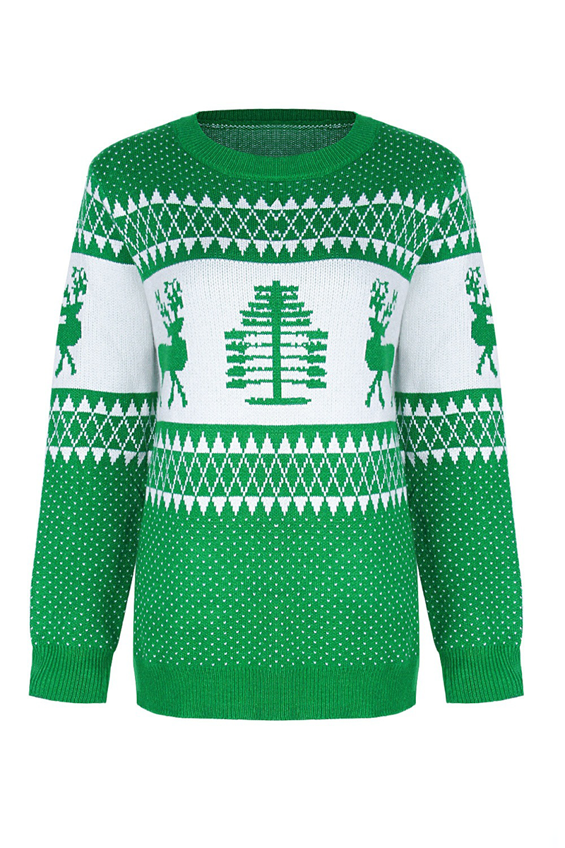 Print Patchwork O Neck Sweaters (3 Colors)