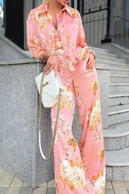 Print Patchwork Turndown Collar Long Sleeve Two Pieces