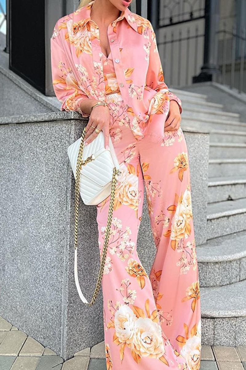 Print Patchwork Turndown Collar Long Sleeve Two Pieces