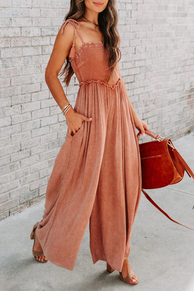 Patchwork Square Collar Straight Jumpsuits