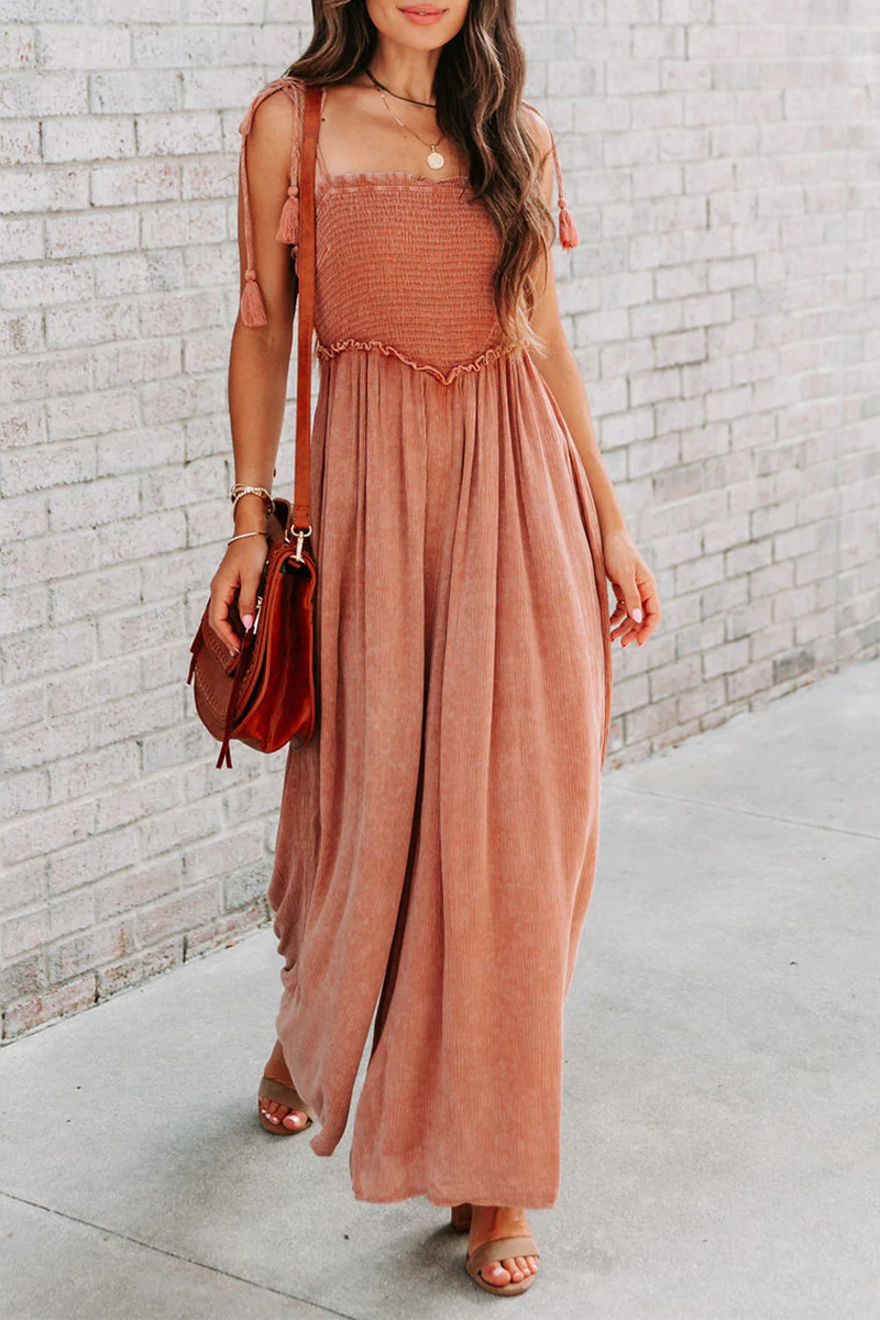 Patchwork Square Collar Straight Jumpsuits