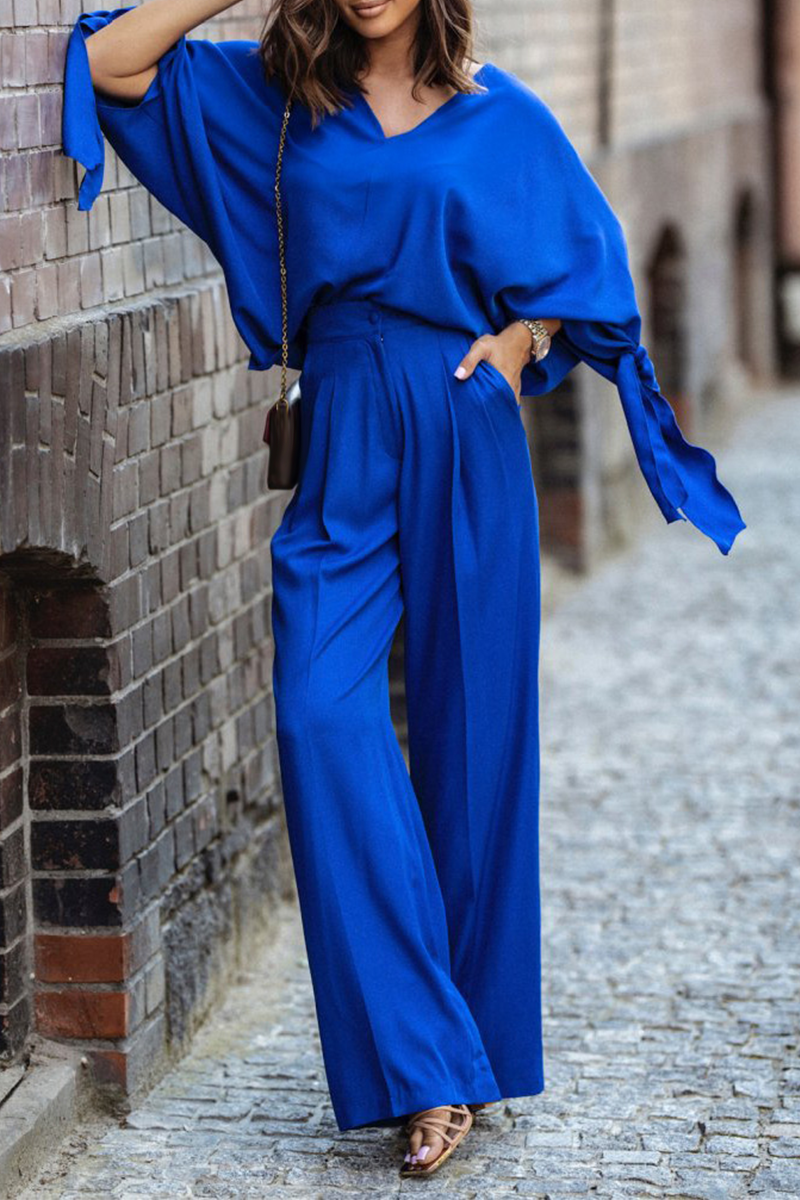 Patchwork V Neck Long Sleeve Two Pieces