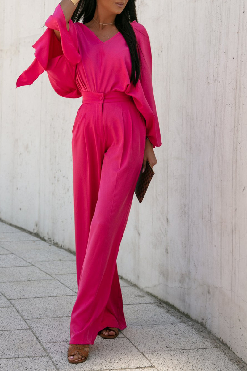 Patchwork V Neck Long Sleeve Two Pieces