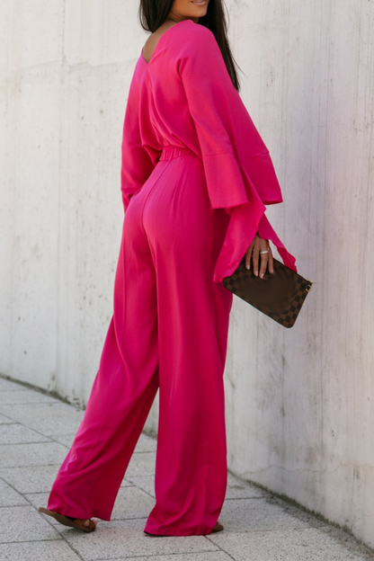 Patchwork V Neck Long Sleeve Two Pieces