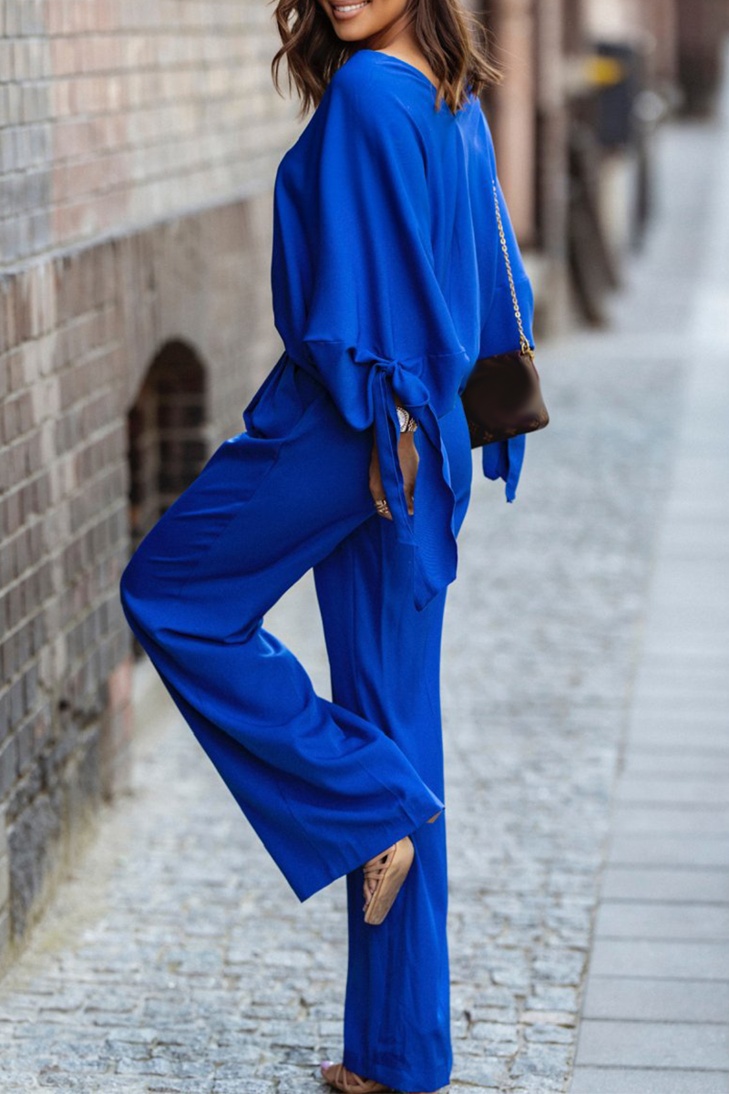 Patchwork V Neck Long Sleeve Two Pieces