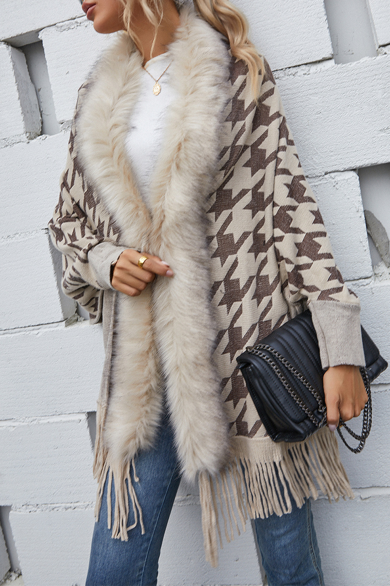 Plaid Tassel Cardigan Collar Outerwear(4 Colors)