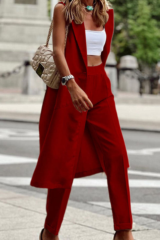 Patchwork Buckle Turn-back Collar Sleeveless Two Pieces