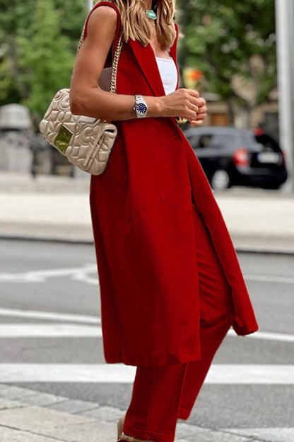 Patchwork Buckle Turn-back Collar Sleeveless Two Pieces