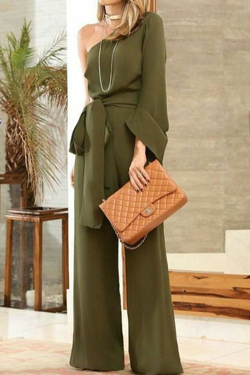 One Shoulder Straight Jumpsuits