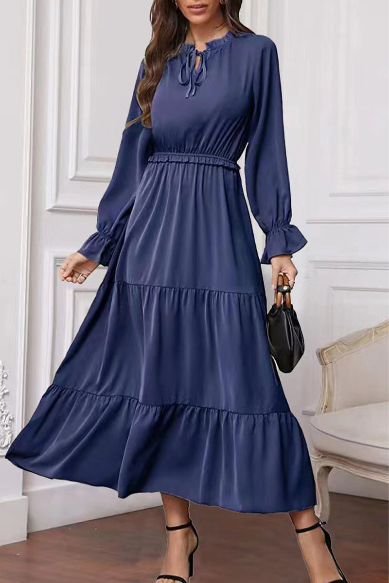 Frenulum Lotus Leaf Collar Long Dress Dresses(8 Colors)