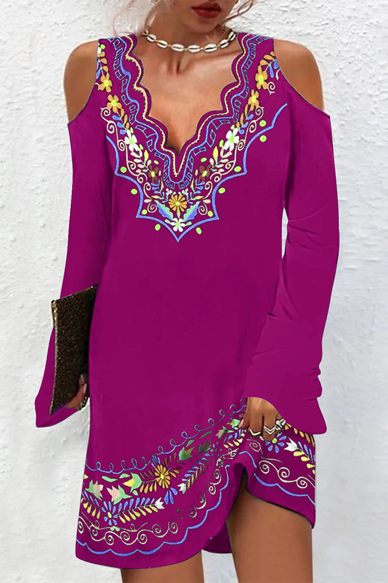 National Totem Printing V Neck One Step Skirt Dresses(8 Colors)